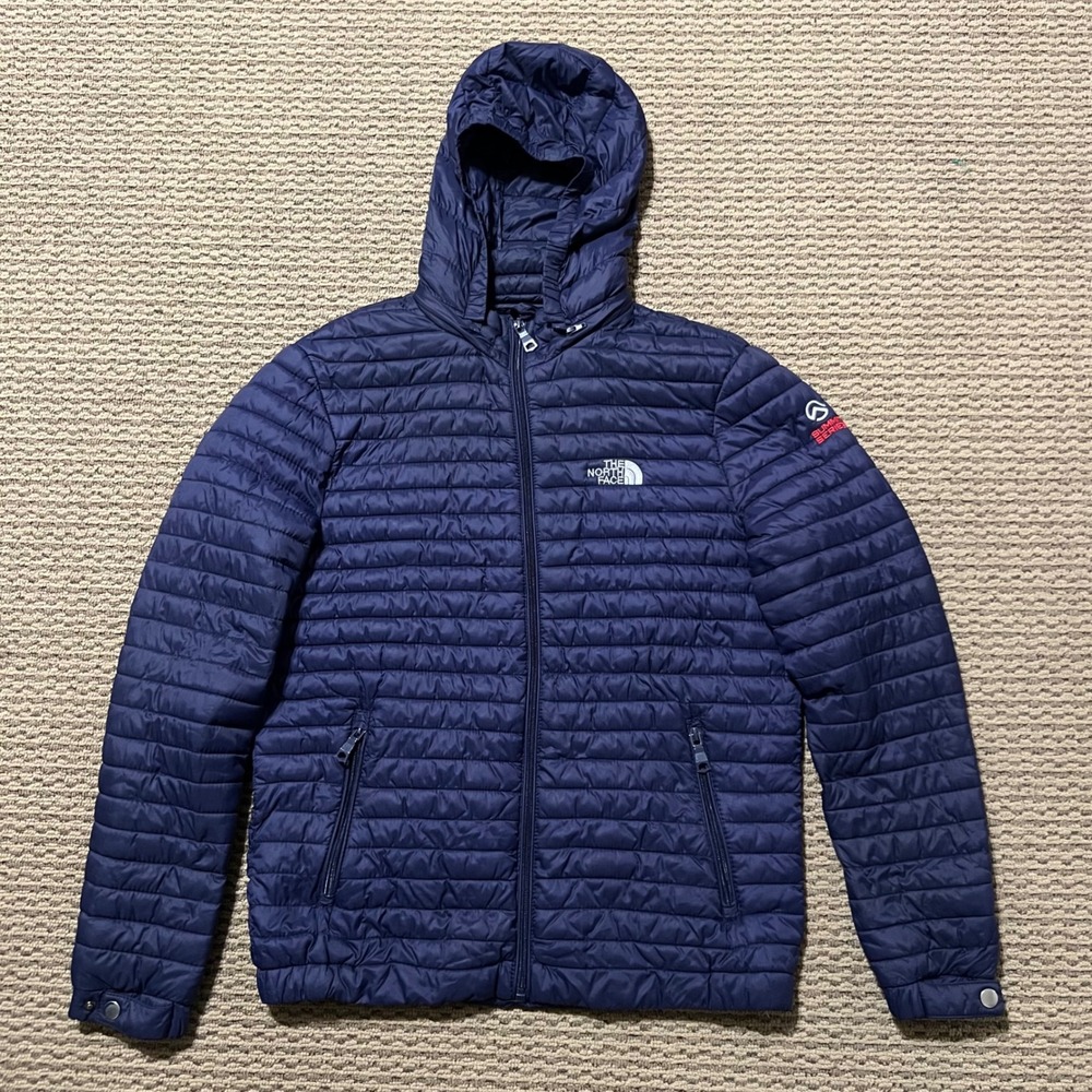 The North Face Summit Series Navy Blue Puffer Jacket Detachable Hood Mens Medium - Picture 4 of 12